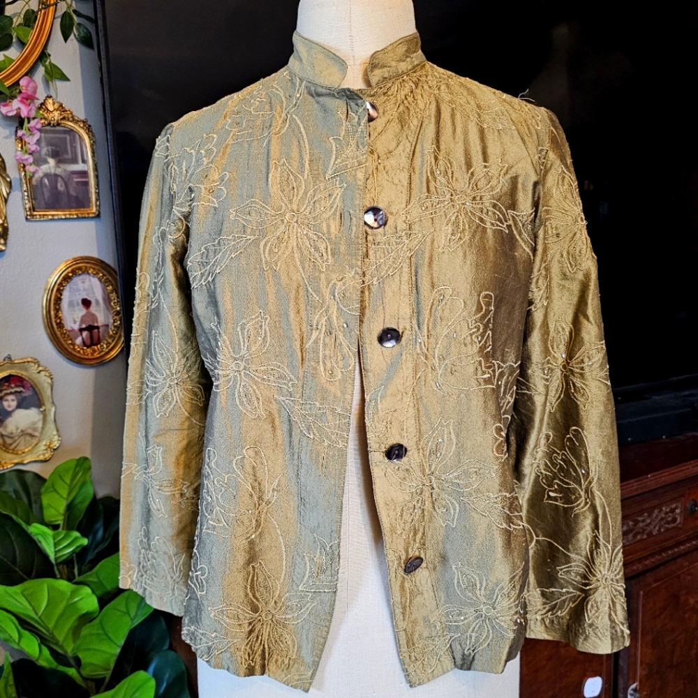 Gold silk button-up blouse size S